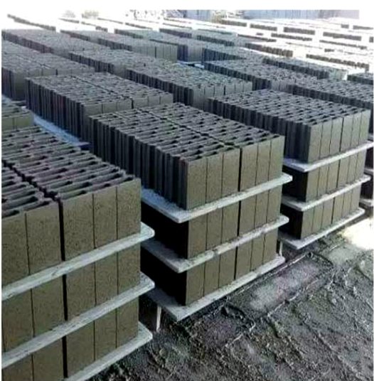 Concrete blocks stacked on production pallets