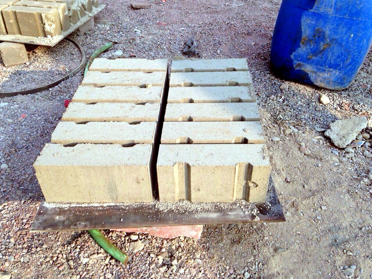 Fresh bricks after pressing