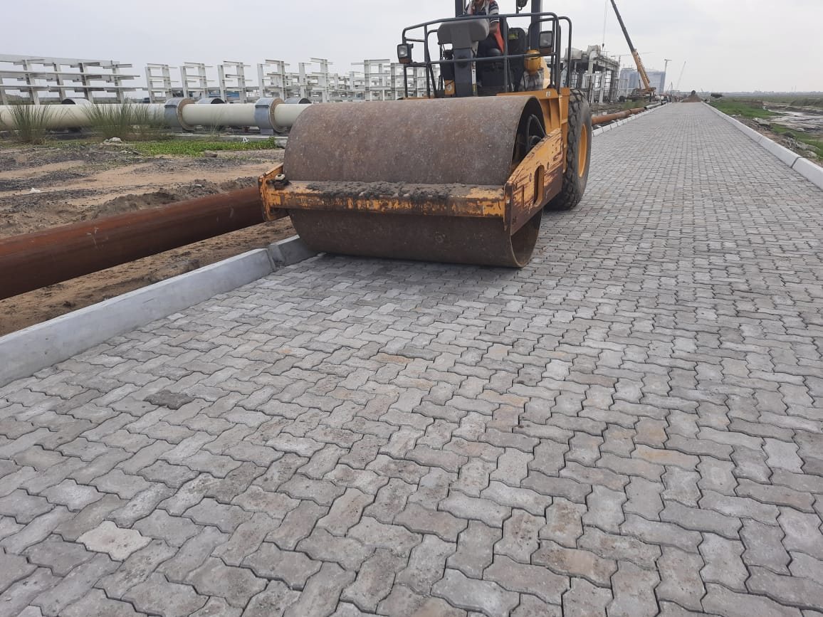 Vibratory roller test on the laid M-50 unipaver road at Dhamra Port