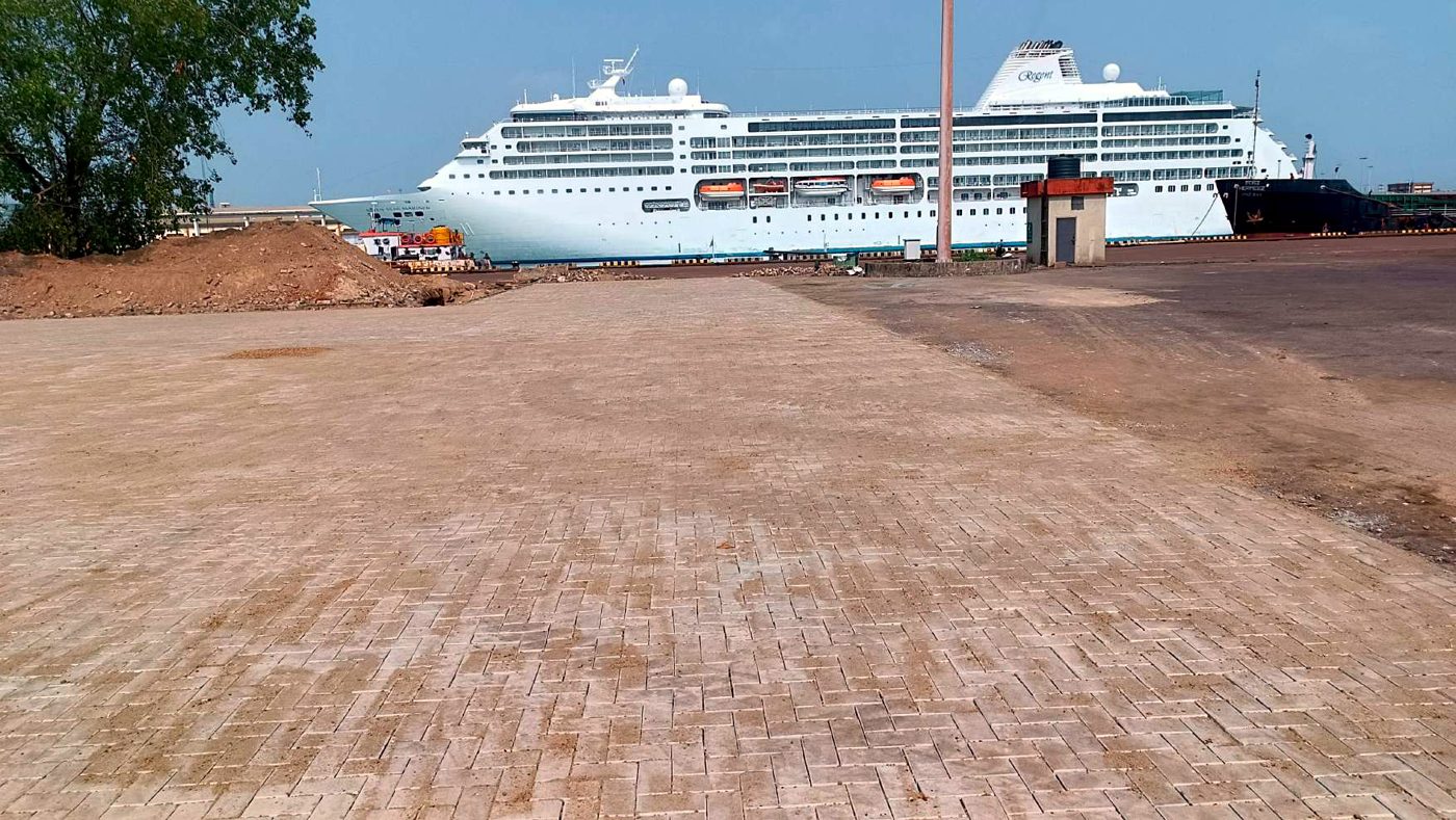 After repair at NMPA — finished paver pavement at the berth with a ship alongside