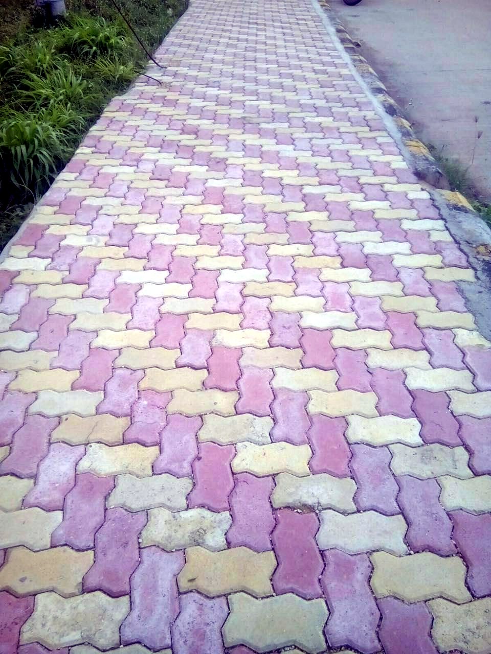 Coloured zigzag pavers laid on a footpath